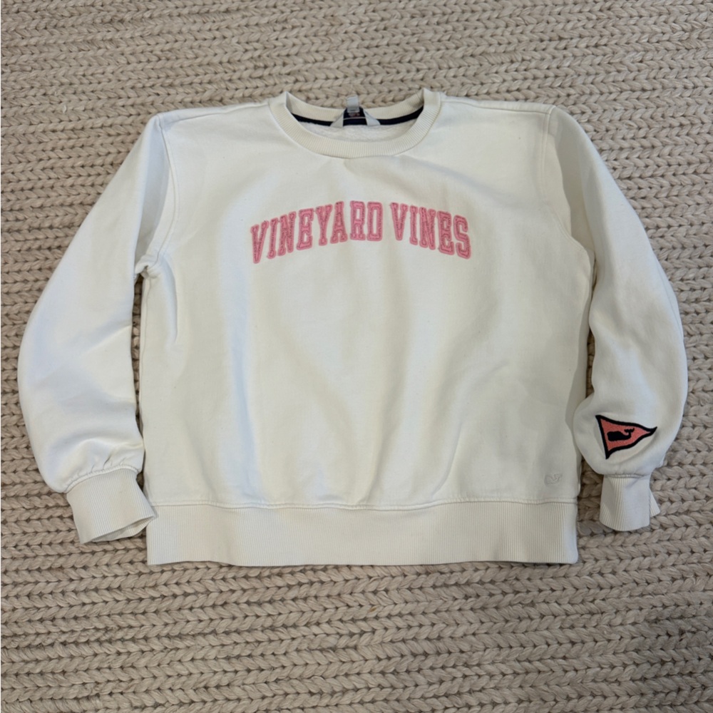 Vineyard Vines Cream Sweatshirt with Pink Logo